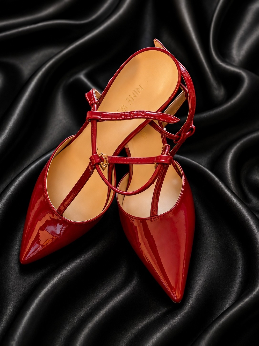 Nine West Red Patent Pointed-Toe T-Strap Slingbacks  NWOT - Picture 2 of 6